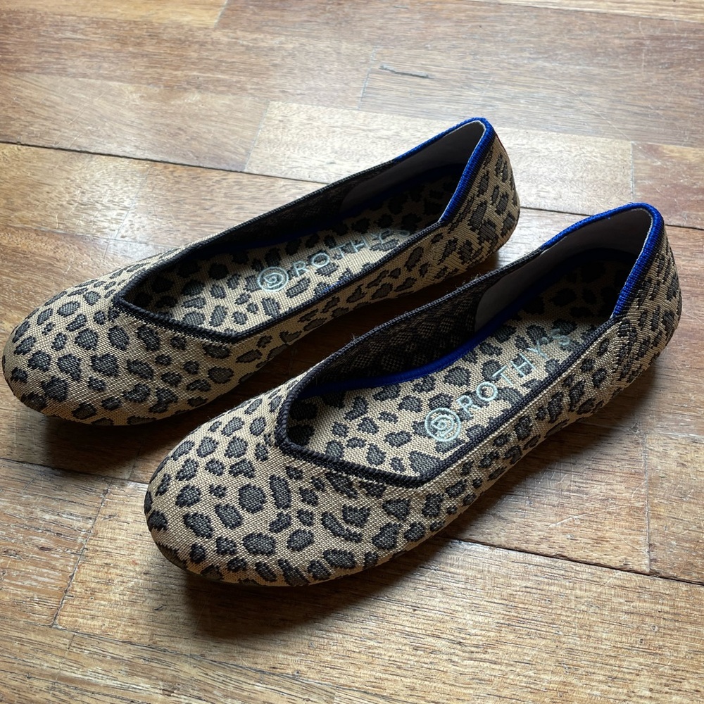 Rothy's Leopard Print Flats with Blue Trim